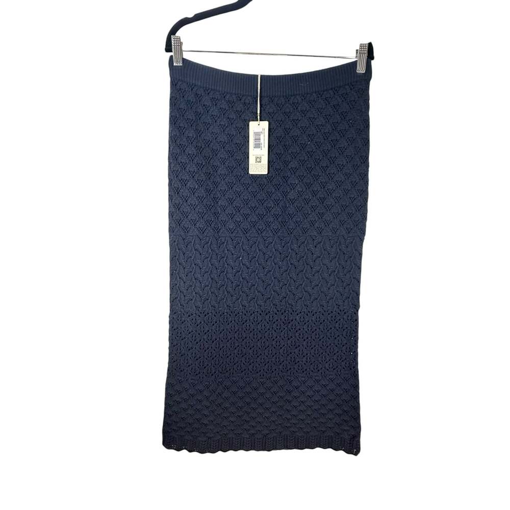 Unsubscribed Navy Blue Knit Sweater Skirt Women Large Textured Crochet Pointelle